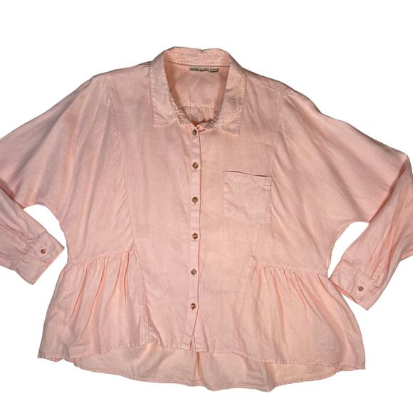 Holding Horses Linen Peplum Button Top Peach Anthropologie Sz M Relaxed Blouse - Picture 1 of 10